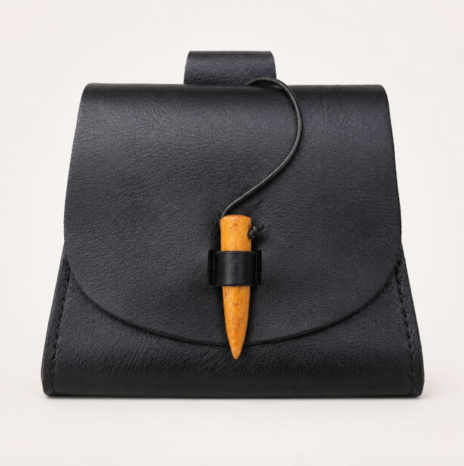 Classic Black Leather Horn Toggle Pouch